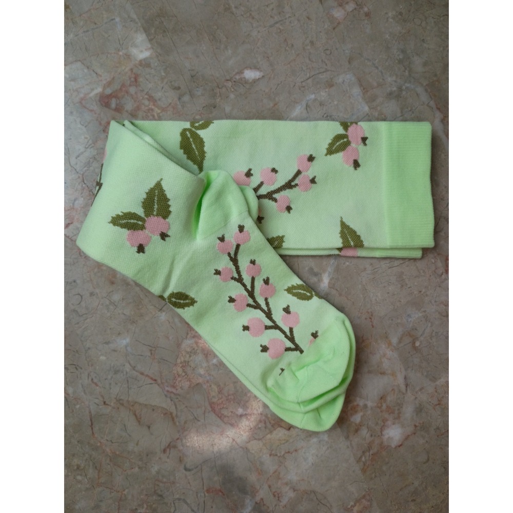 Mint Green Knee High Botanical Berry Print Socks Cottagecore Aesthetic